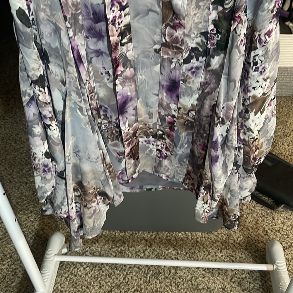 NWOT ALL SAINTS Chiffon Heather Grey, Purple & Floral Design Dress. SZ 10 - Picture 6 of 8
